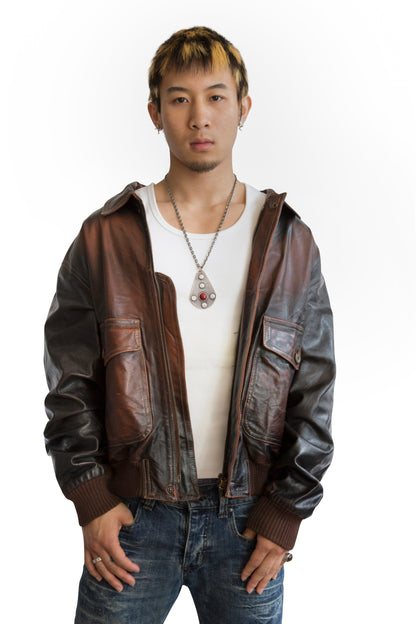 Sergio Valentino Distressed Orange Leather Jacket