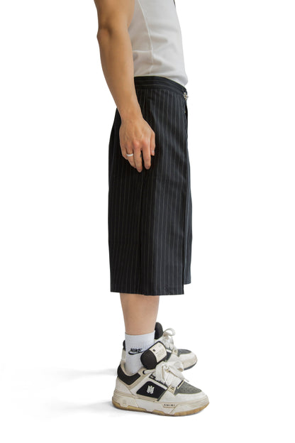 VT Rework: Black Pinstripe Pleated Shorts | Large, Black