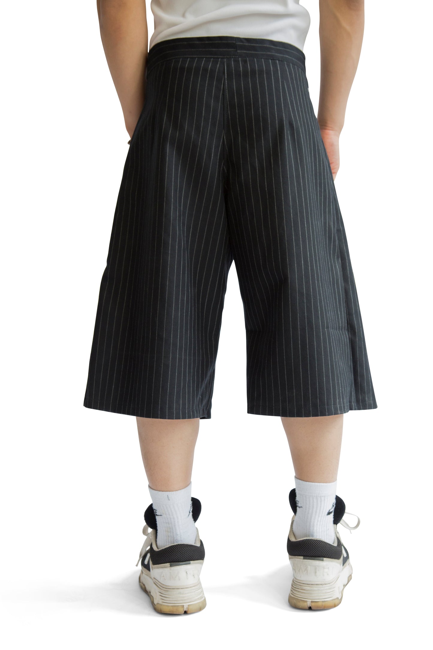 VT Rework: Black Pinstripe Pleated Shorts | Large, Black