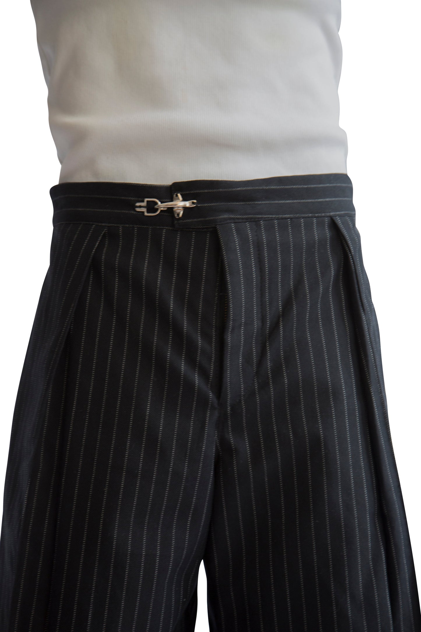 VT Rework: Black Pinstripe Pleated Shorts | Large, Black