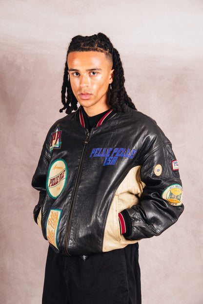 Pelle Pelle Patch Detail Structured Leather Varsity Jacket | Large, Multicoloured