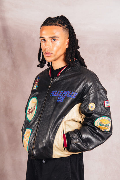Pelle Pelle Patch Detail Structured Leather Varsity Jacket | Large, Multicoloured