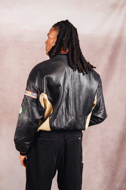 Pelle Pelle Patch Detail Structured Leather Varsity Jacket | Large, Multicoloured