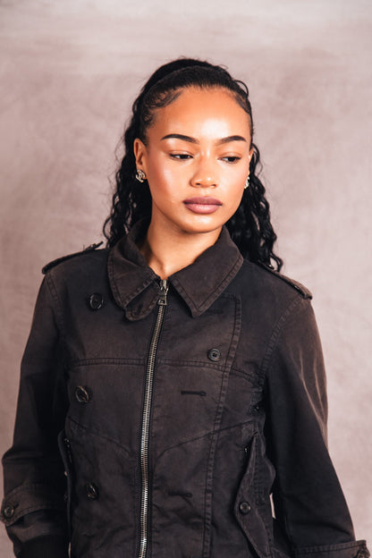 2000's Prada Distressed Cotton Bomber Jacket | Extra Small, Red