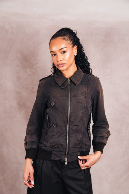 2000's Prada Distressed Cotton Bomber Jacket | Extra Small, Red