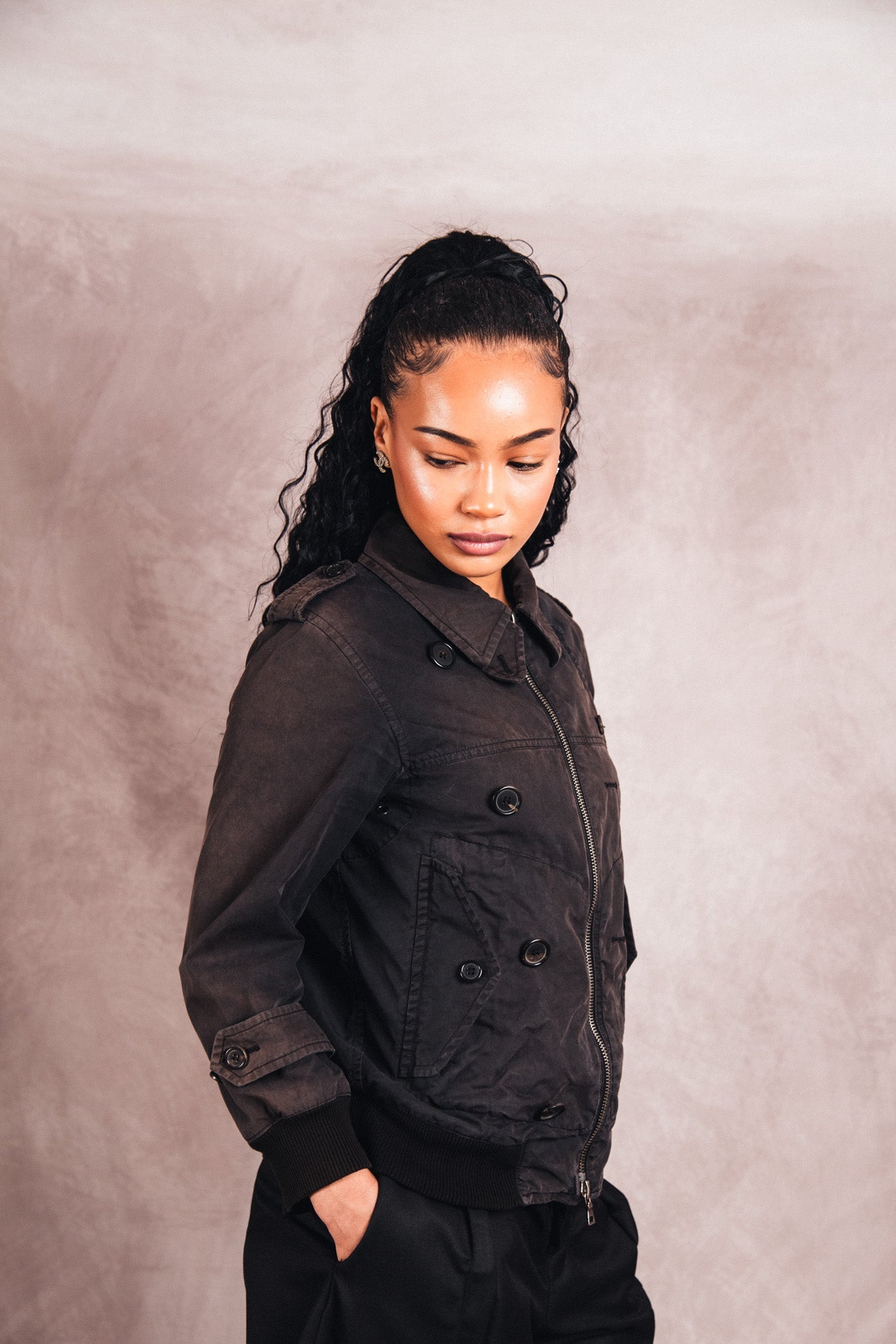 2000's Prada Distressed Cotton Bomber Jacket | Extra Small, Red