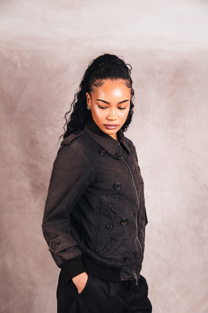 2000's Prada Distressed Cotton Bomber Jacket | Extra Small, Red