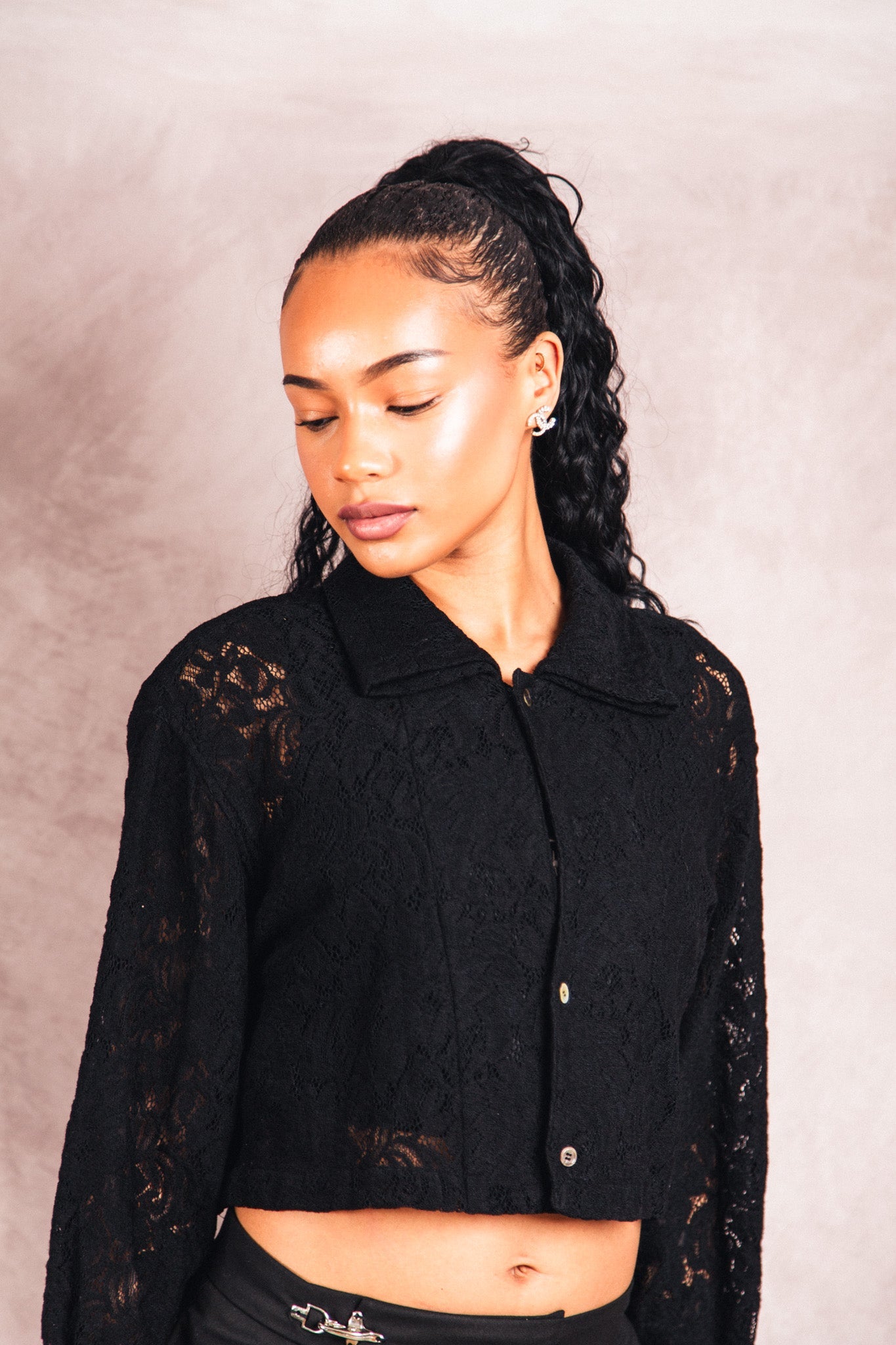 Comme Des Garcons Black Lace Cropped LS Shirt | Small, Multicoloured