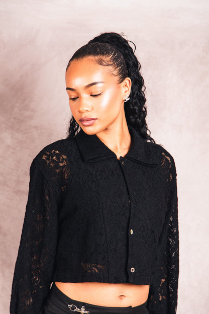 Comme Des Garcons Black Lace Cropped LS Shirt | Small, Multicoloured