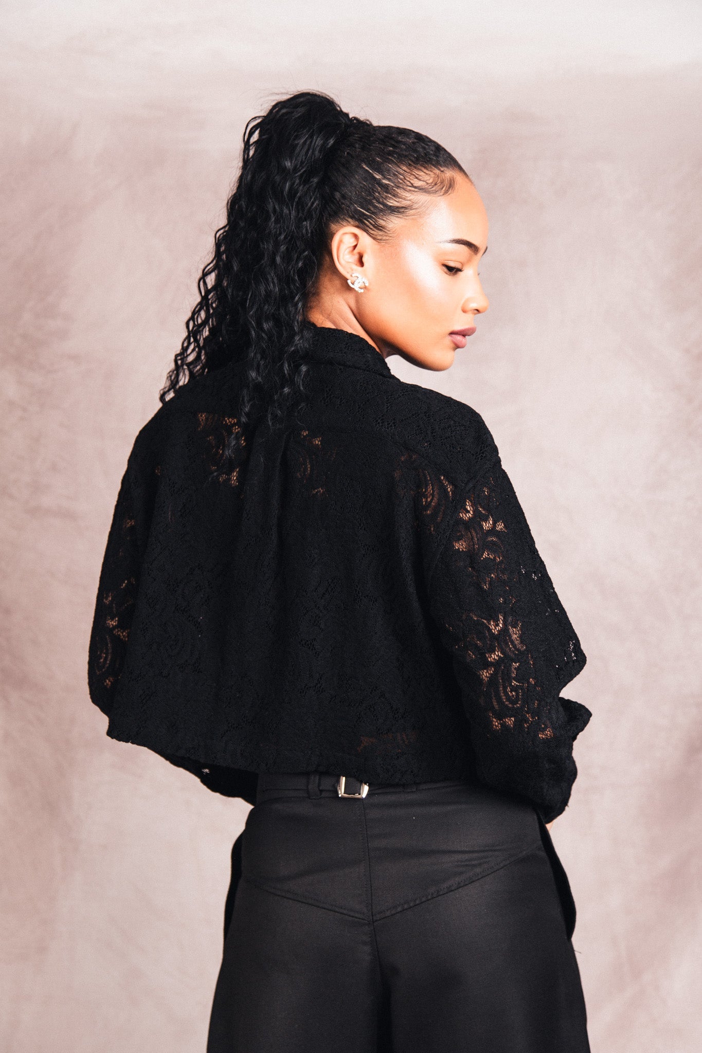 Comme Des Garcons Black Lace Cropped LS Shirt | Small, Multicoloured