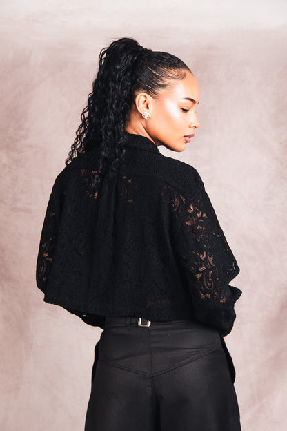 Comme Des Garcons Black Lace Cropped LS Shirt | Small, Multicoloured