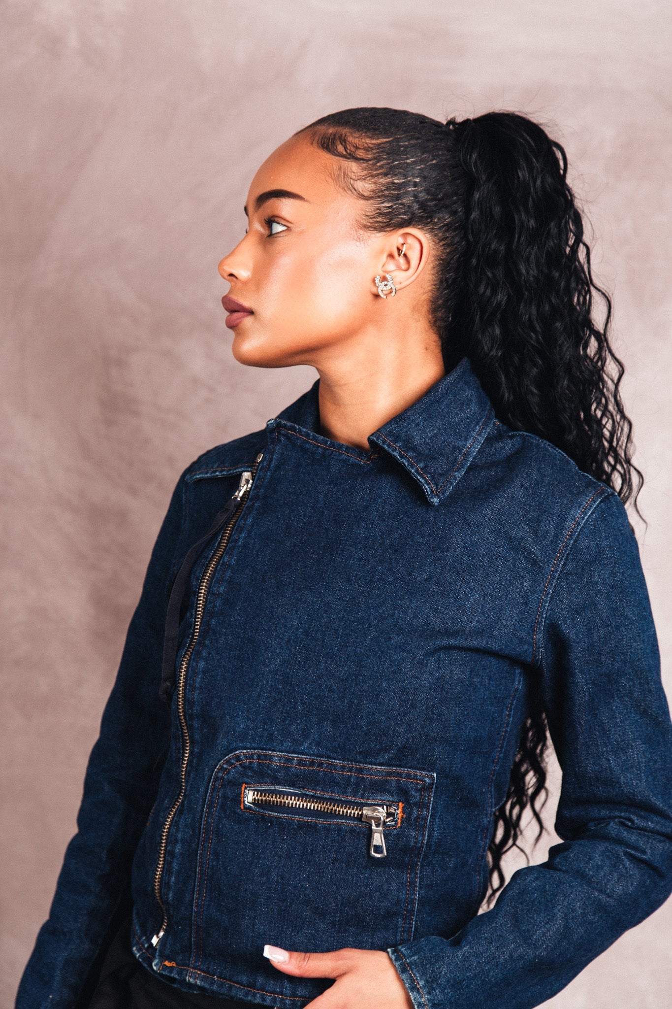 MM6 Asymmetrical Indigo Denim Cropped Biker Jacket | Small, Multicoloured