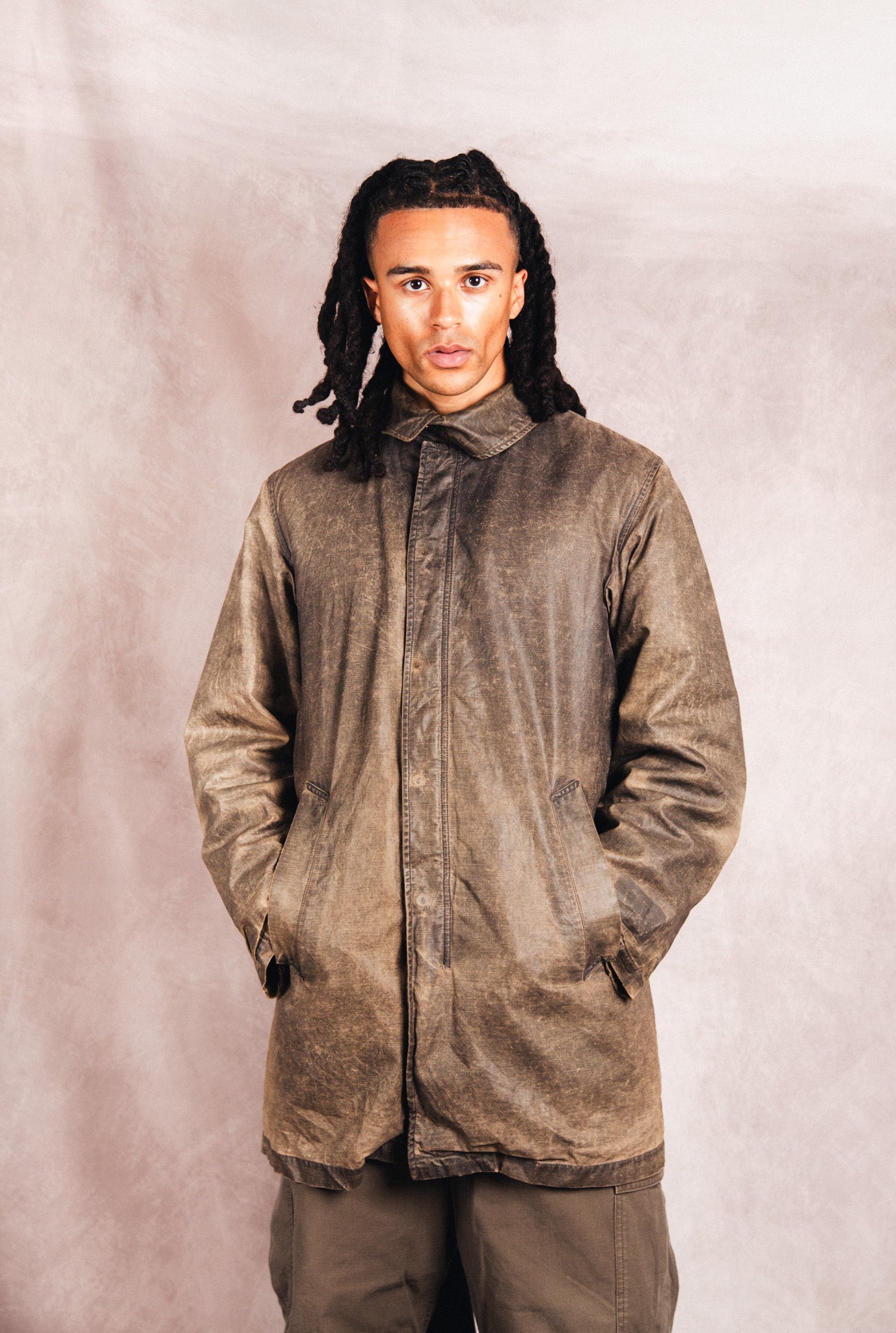 A/W 2004 C.P. Company Distressed Waxed Fleece Lined Coat | Medium, Multicoloured