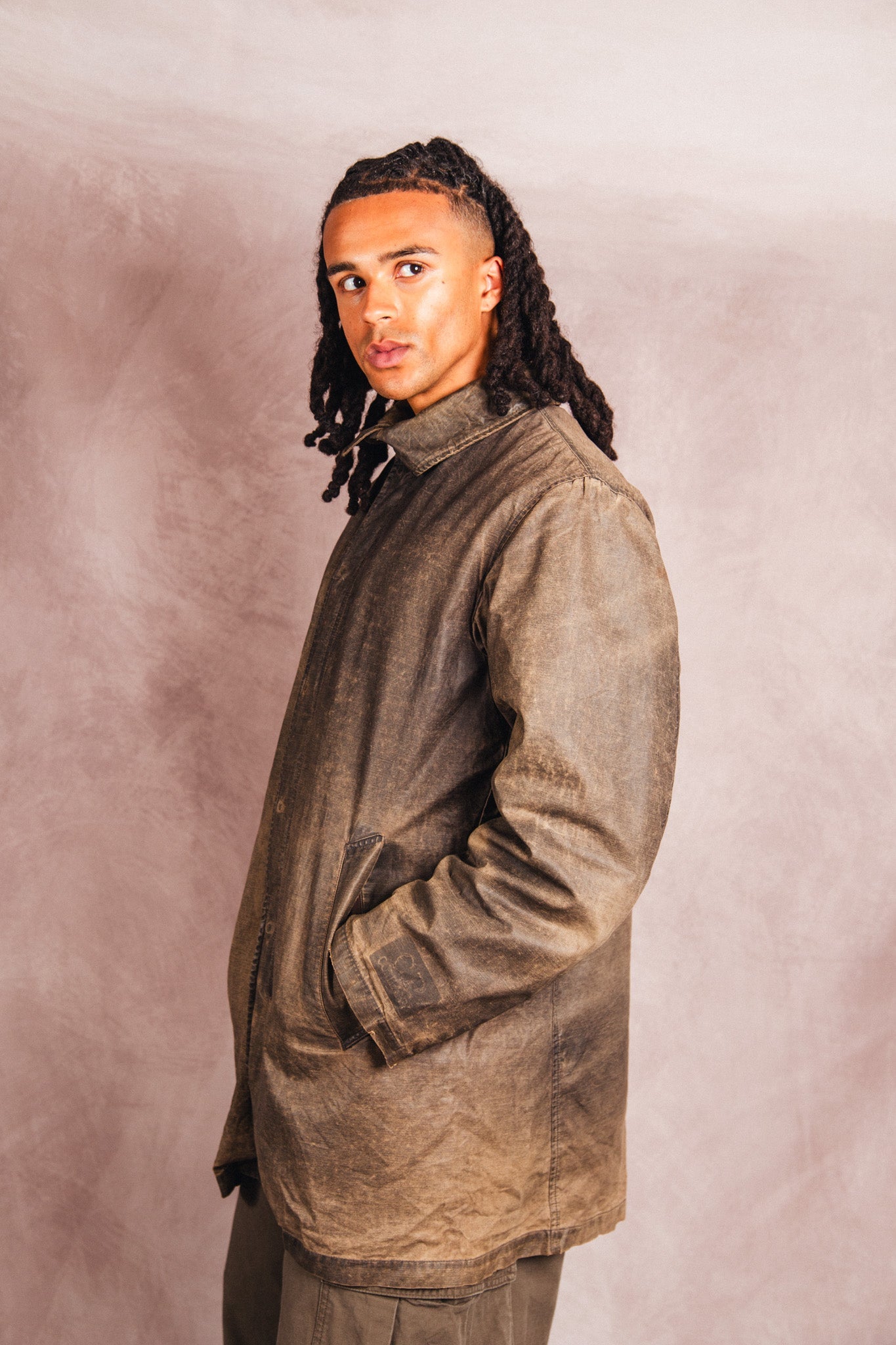 A/W 2004 C.P. Company Distressed Waxed Fleece Lined Coat | Medium, Multicoloured