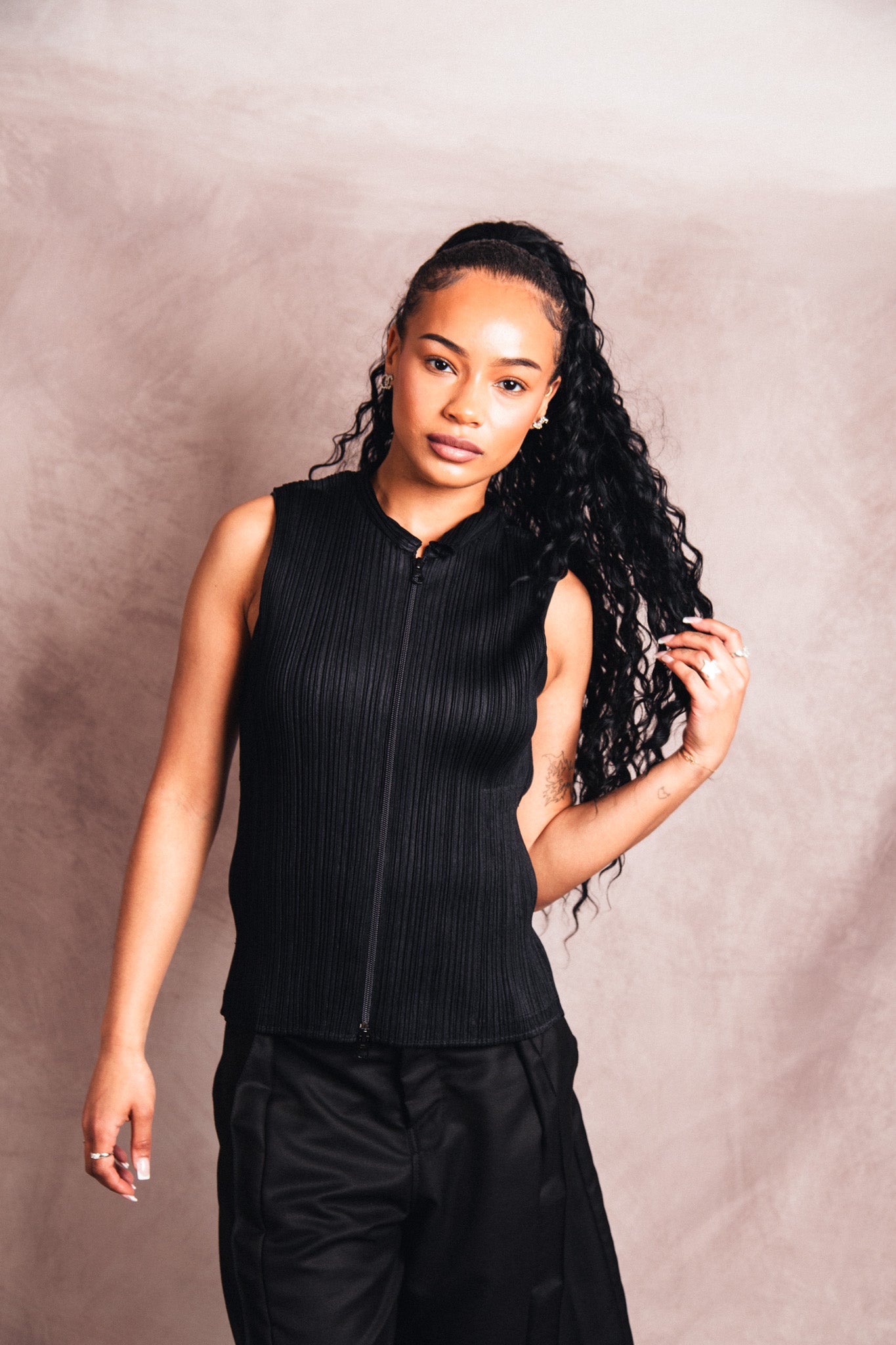 Issey Miyake Pleats Please Dualzip Collared Tanktop | UK10, Multicoloured