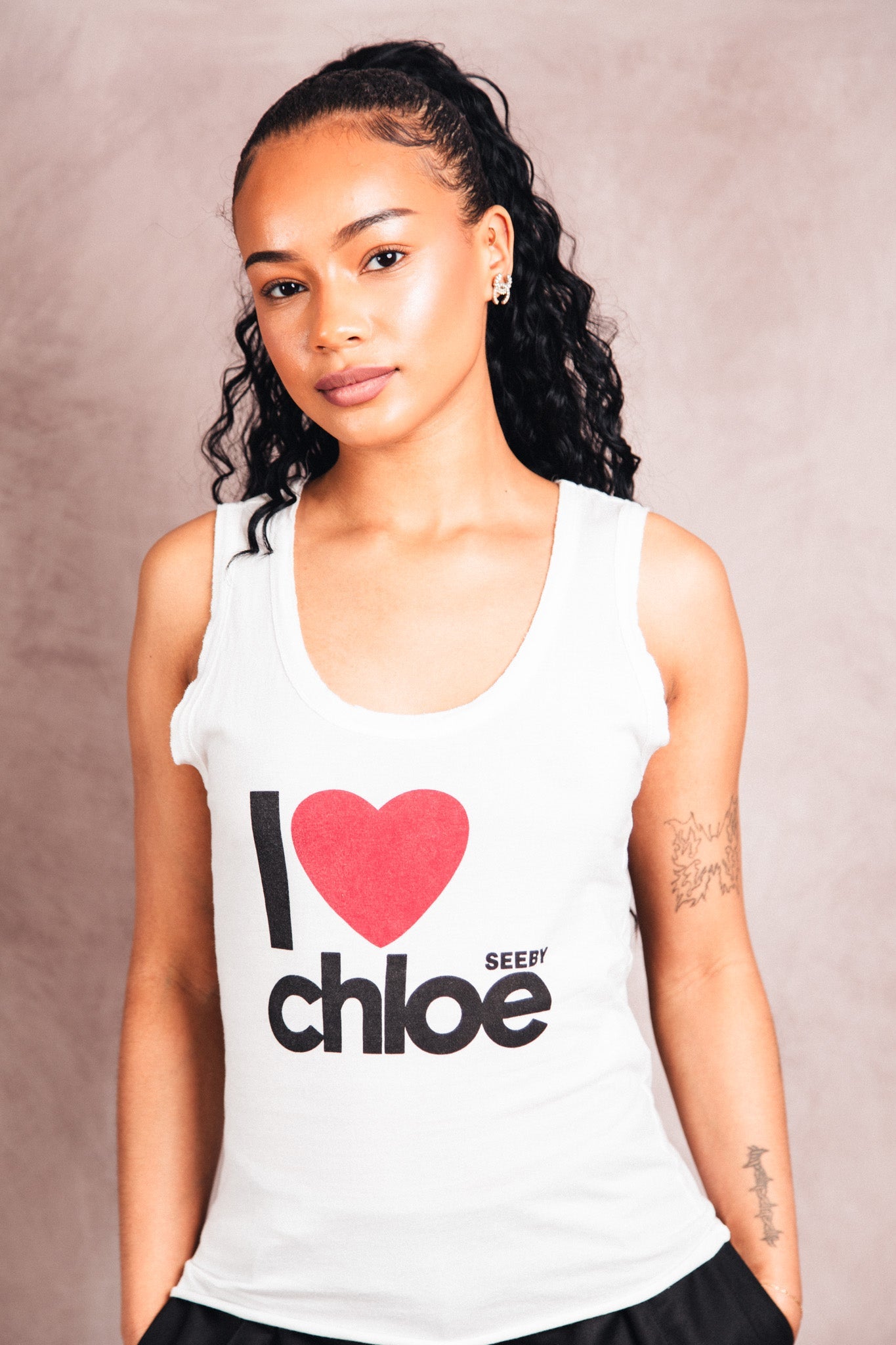 See By Chloe Raw Edge Graphic Tank Vest | Small, Multicoloured