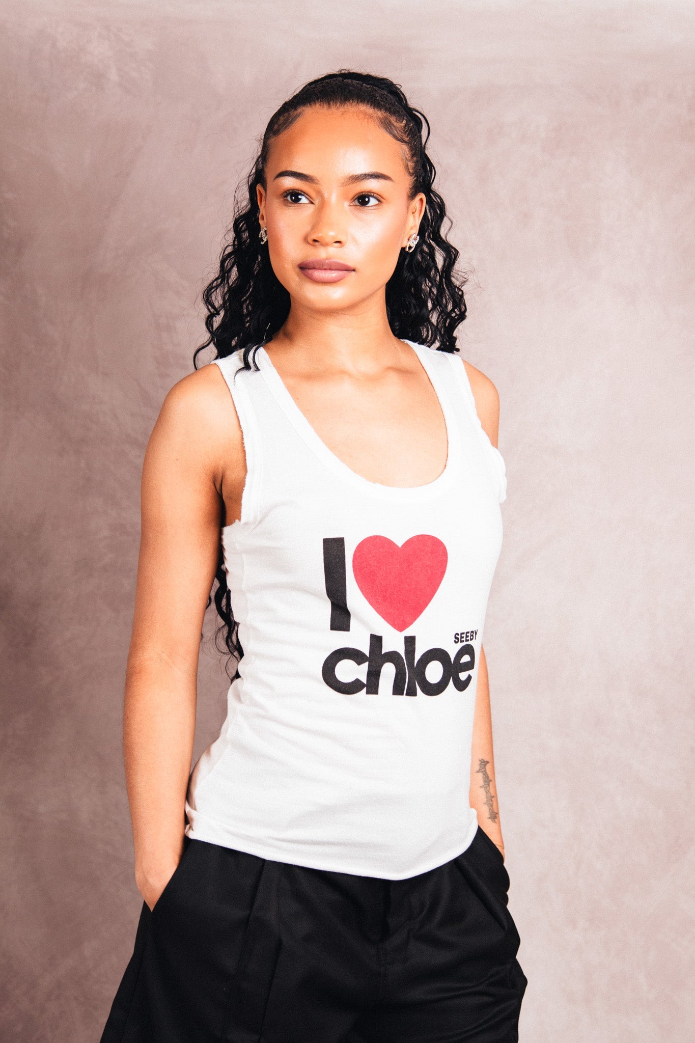 See By Chloe Raw Edge Graphic Tank Vest | Small, Multicoloured