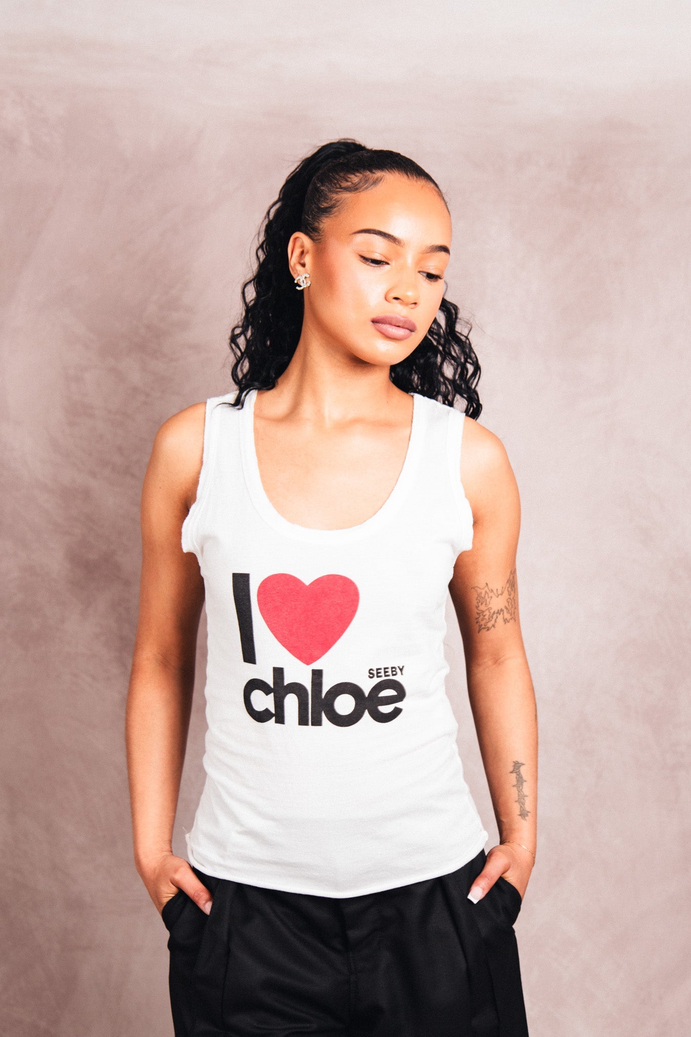 See By Chloe Raw Edge Graphic Tank Vest | Small, Multicoloured