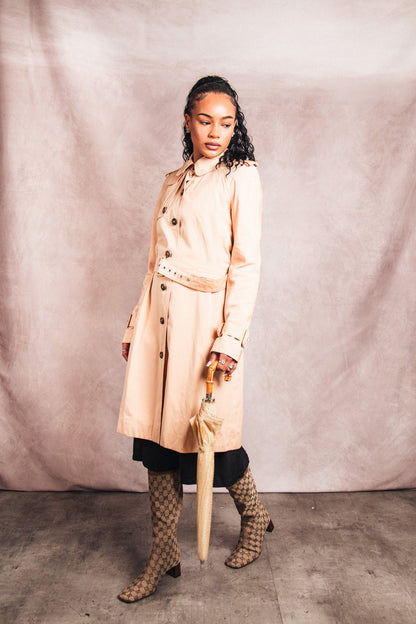 Christian Dior Beige Commander Throat Latch Belted Trench Coat | Small, Multicoloured