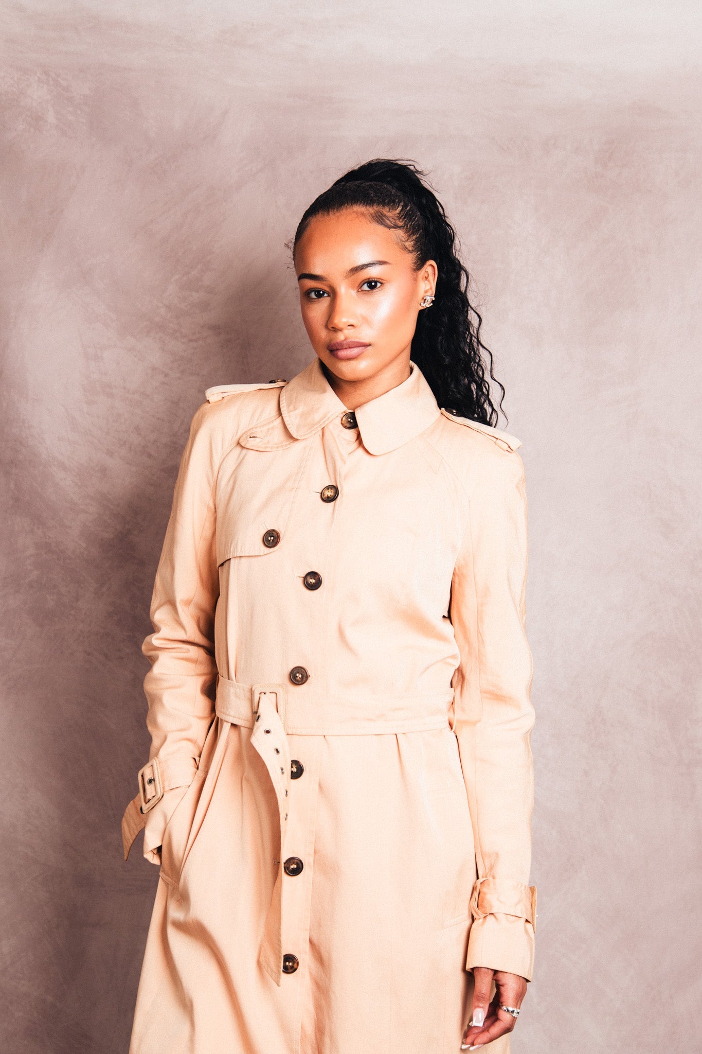 Christian Dior Beige Commander Throat Latch Belted Trench Coat | Small, Multicoloured