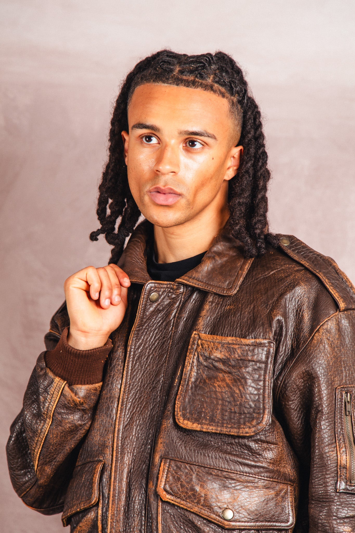 1980's Atlantic Air Crossing Distressed Brown Leather Bomber Jacket | Extra Large, Multicoloured