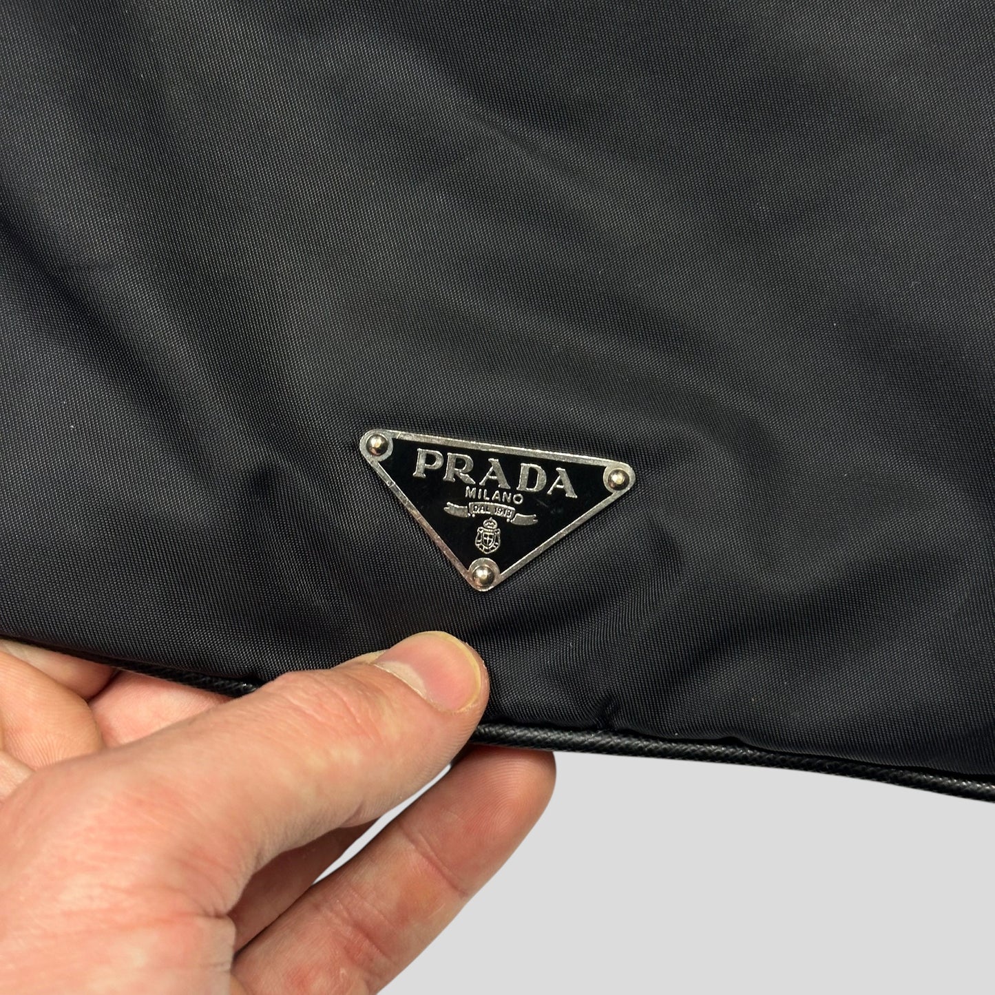 Prada Milano 00’s Python Leather Appliqué Reversible Nylon Crossbody Bag | O/S, Black