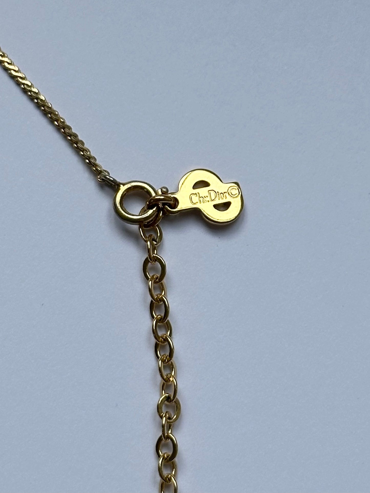 Christian Dior 16” Gold Plated Logo Pendant Necklace