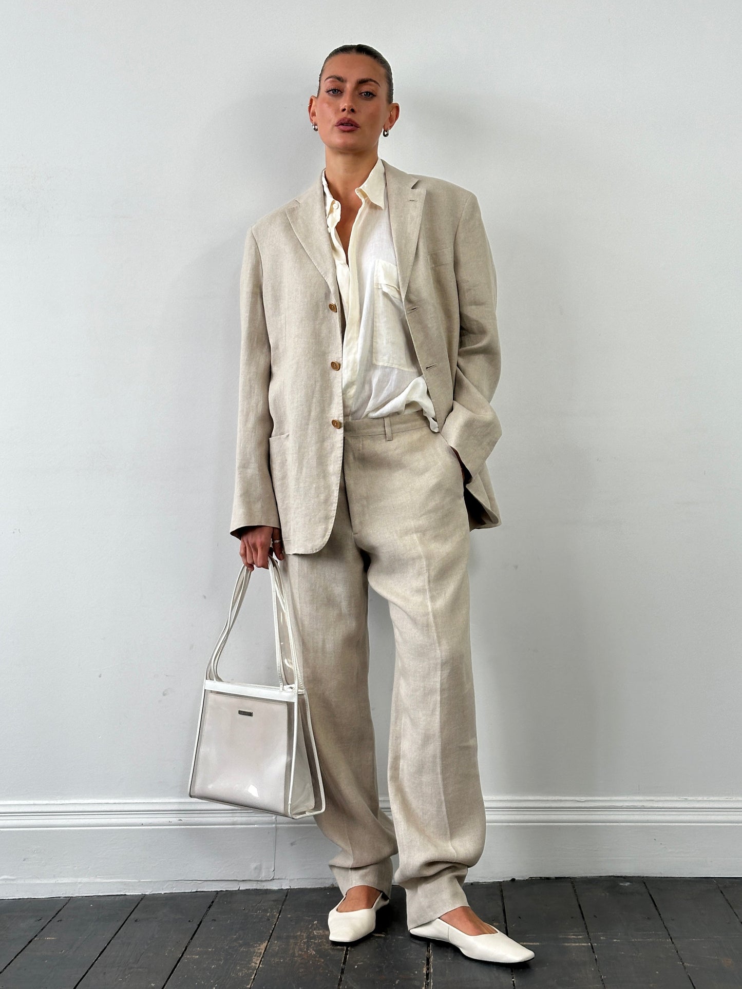 Italian Vintage Single Breasted Pure Linen Blend Suit - 42R/W34