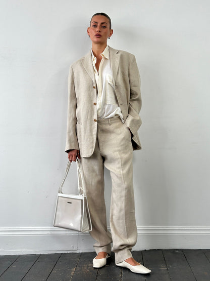 Italian Vintage Single Breasted Pure Linen Blend Suit - 42R/W34