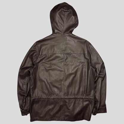 Prada Milano 00’s Nappa Leather Stash Pocket Hooded Jacket - L | Default Title, Brown