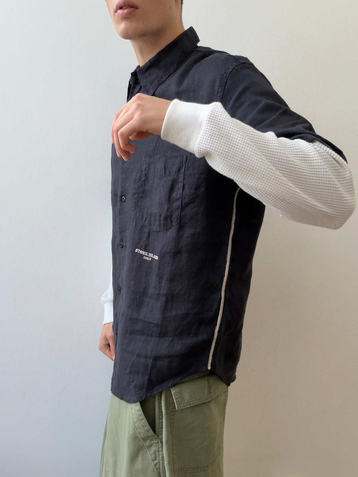 Stone Island SS06 Linen Short Sleeve Shirt | Large, Navy