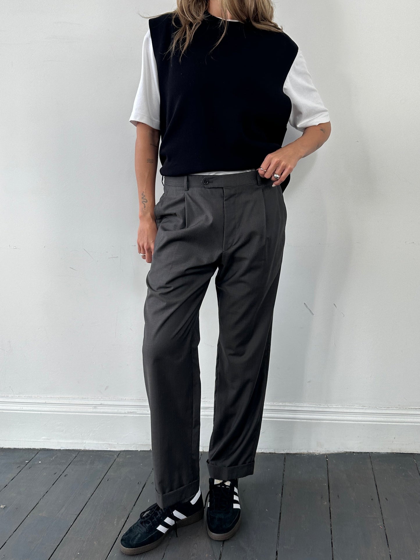 Burberry London Pure Wool Straight Leg Mini Check Tailored Trousers - W32