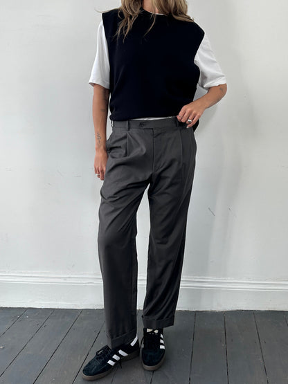 Burberry London Pure Wool Straight Leg Mini Check Tailored Trousers - W32