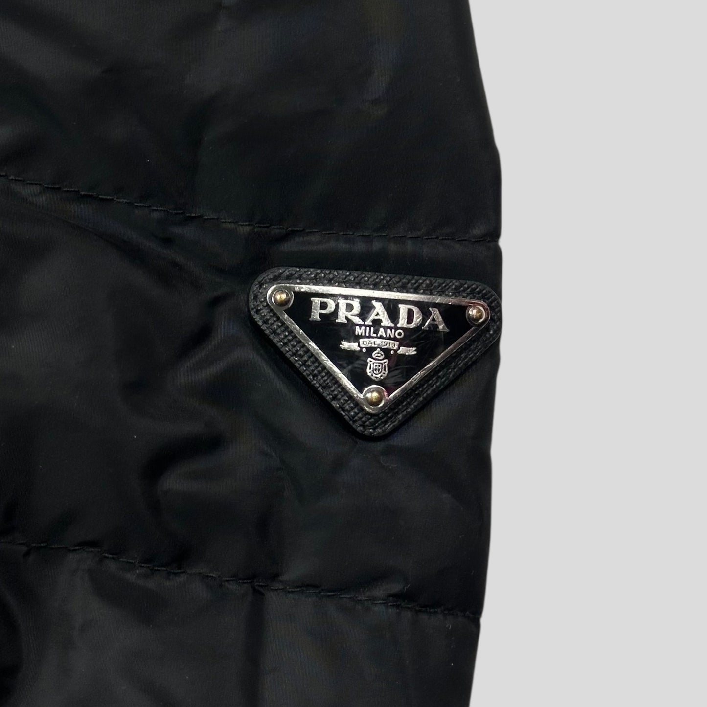 Prada 2018 Nylon Down Tri-Pocket Plaque Logo Puffer - S/M