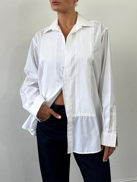 Vintage Cotton Pleated Tuxedo Dress Shirt - XL