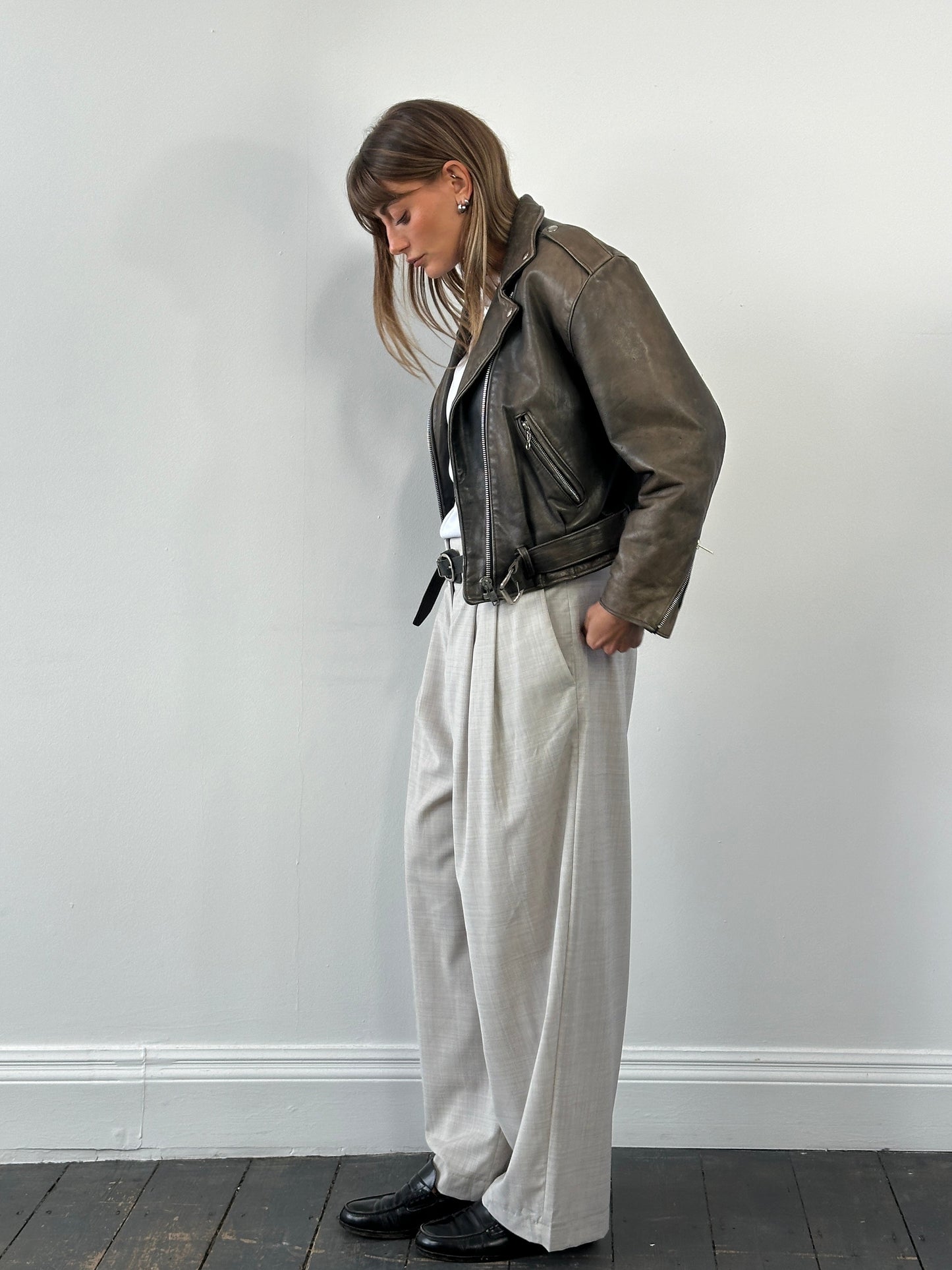 Vintage 1980s Distressed Leather Biker Jacket - S