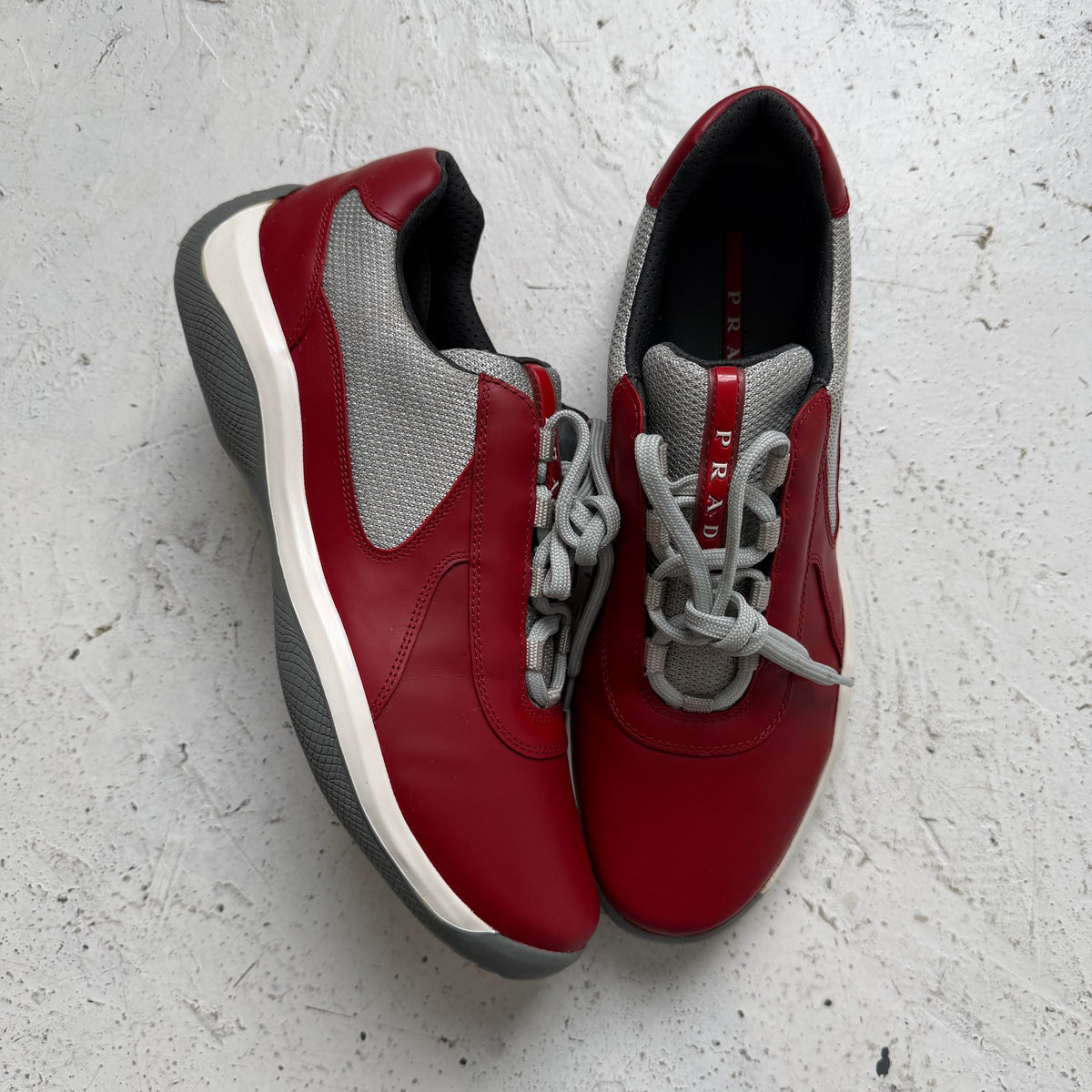 2000s prada leather americas cups | O/S, Red and Grey