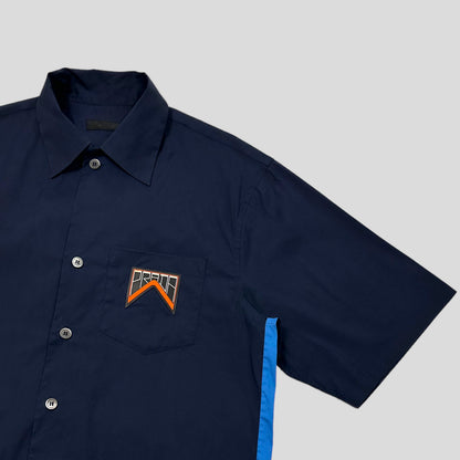 Prada Milano 2018 Rubber Logo Tech Stripe Shirt - L | Navy