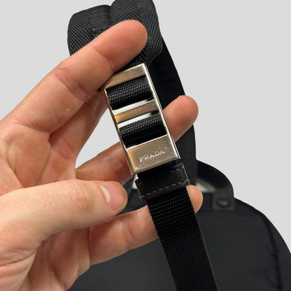 Prada 2018 Rubber Race Logo Nylon Sling Harness Backpack | O/S, Grey
