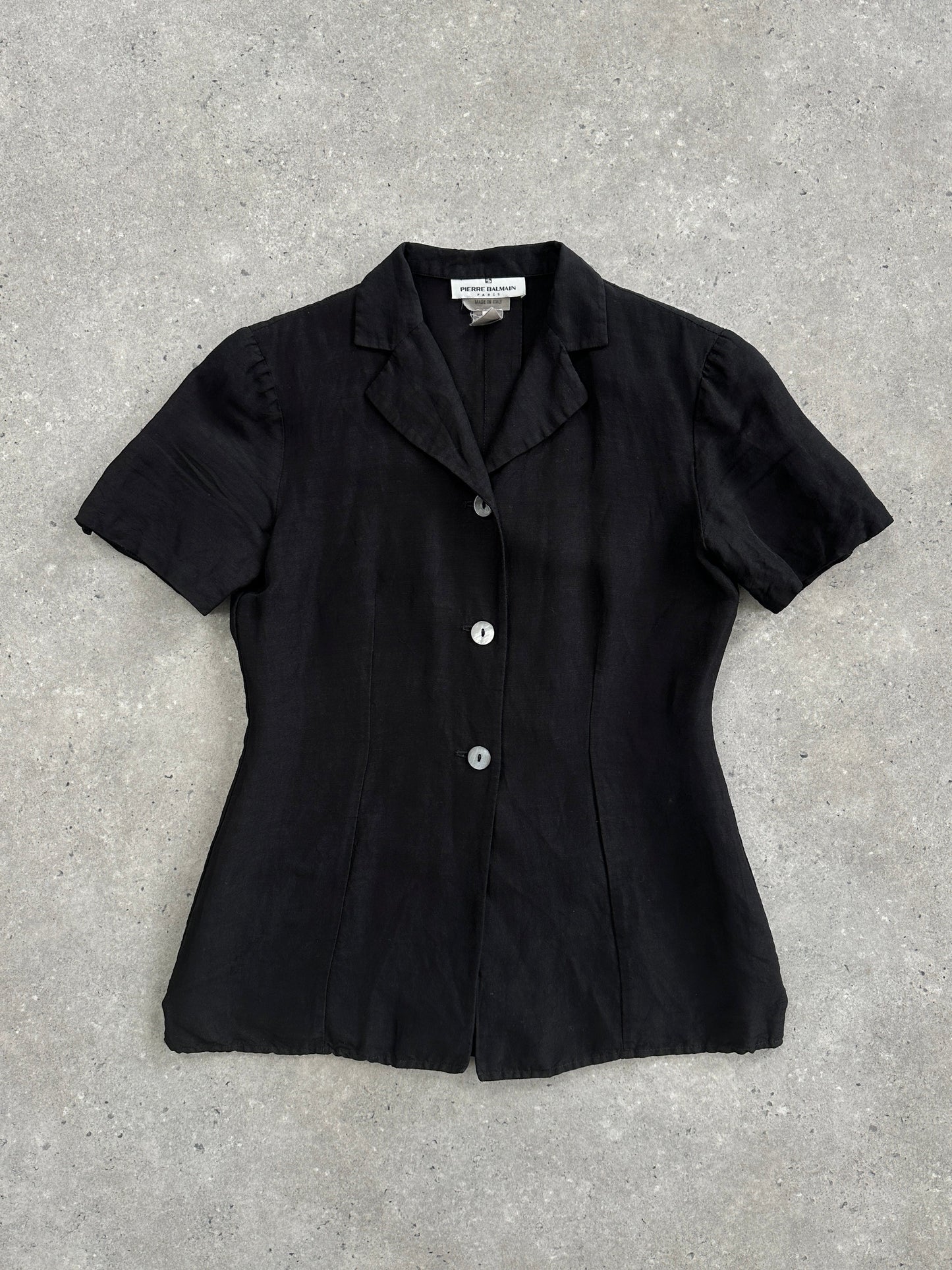 Pierre Balmain 90s Linen Short Sleeve Fitted Blazer - M