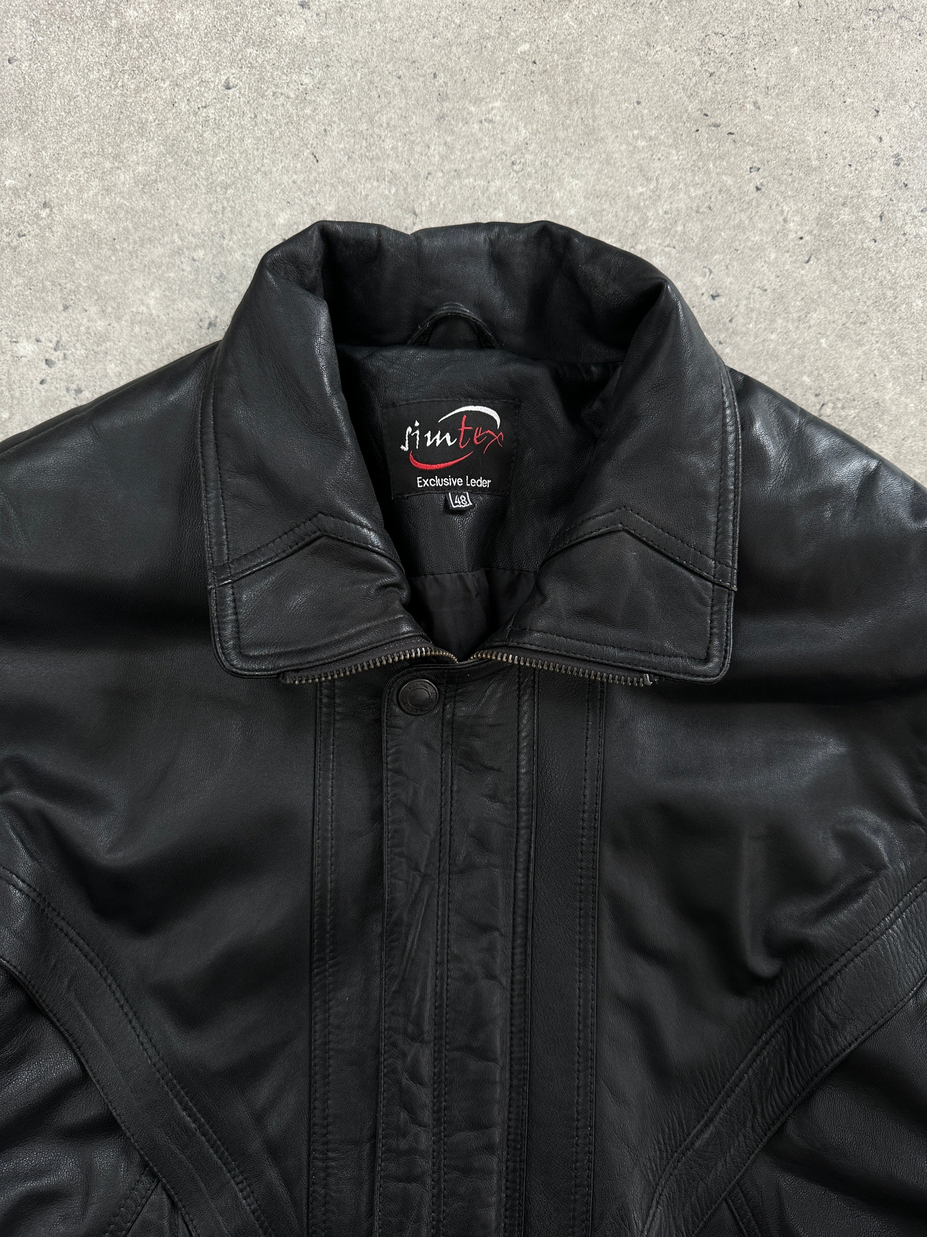 【archive】90's HIGH-NECK LEATHER JACKET 90s Flare Sleeve Crinkle Black Leather Jacket