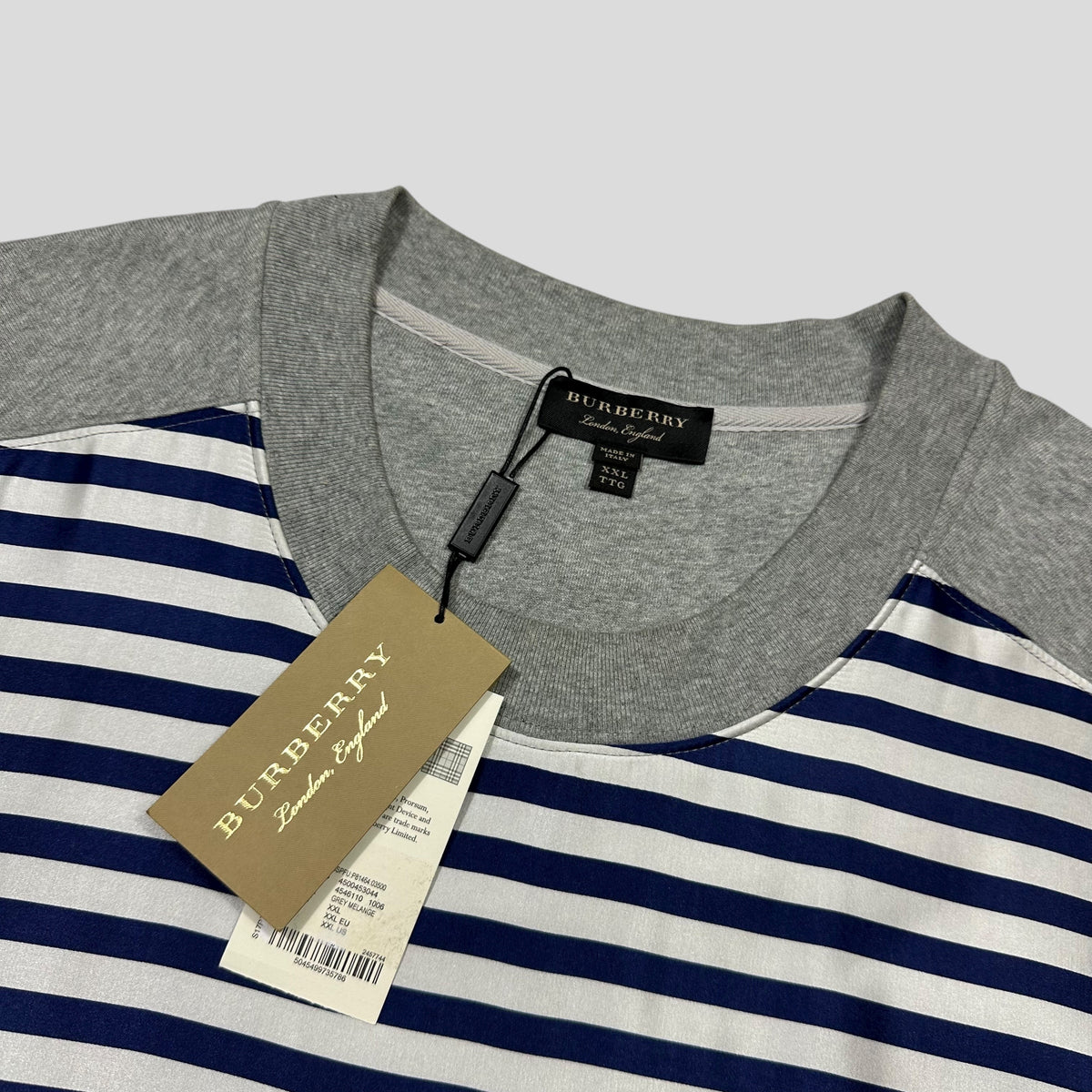 Burberry 2017 Striped Nylon Appliqué Logo Crewneck - XXL | Grey
