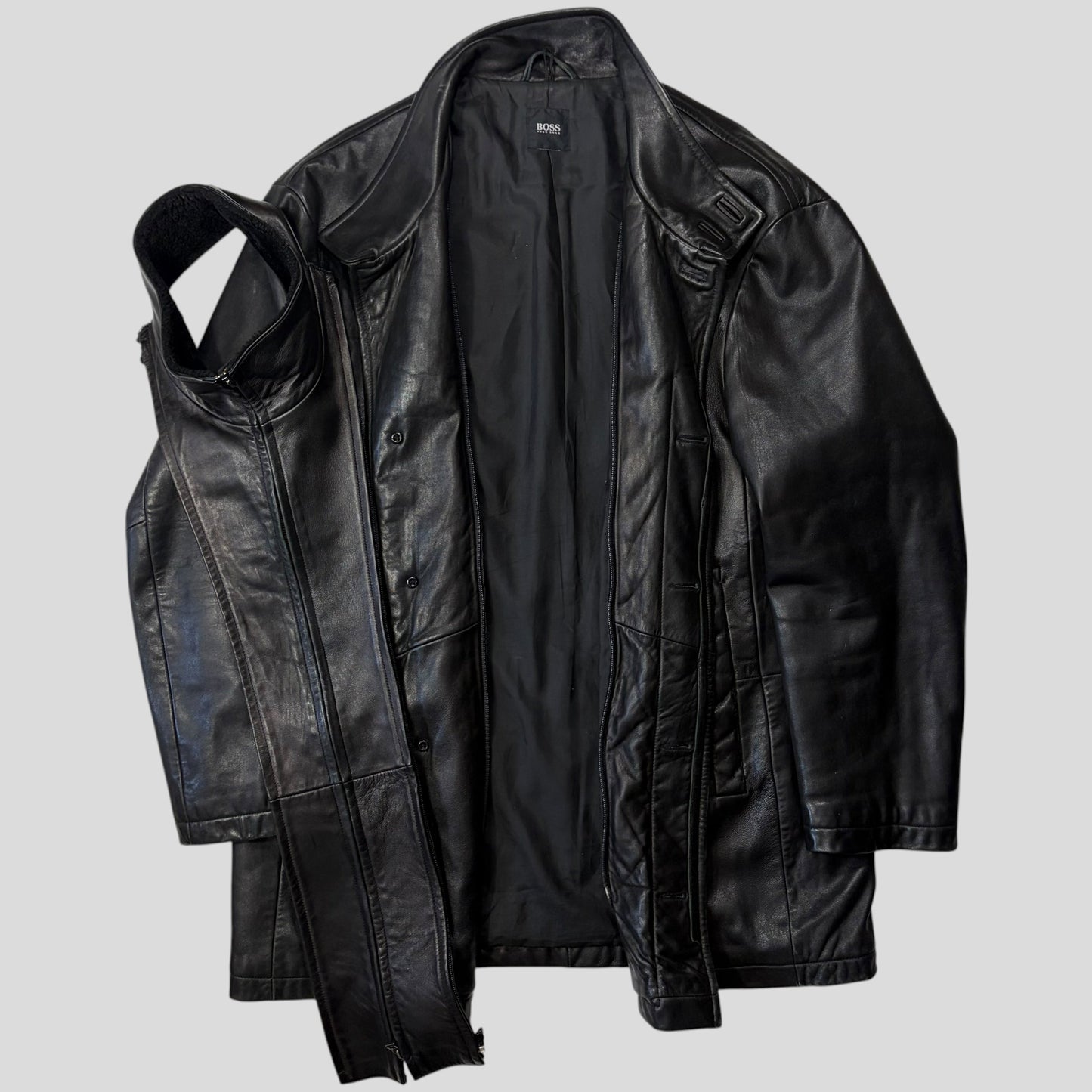 Hugo Boss 90’s Modular 2 in 1 Lambskin Leather Trench Coat - XL | Default Title, Black