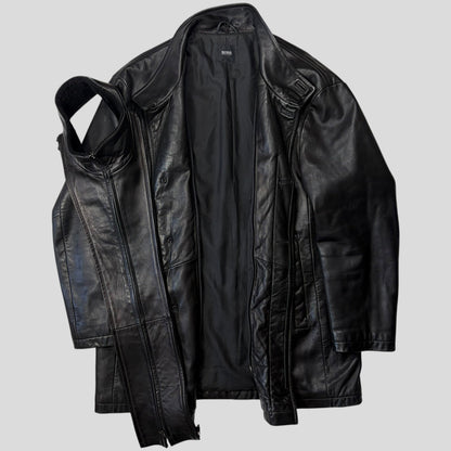 Hugo Boss 90’s Modular 2 in 1 Lambskin Leather Trench Coat - XL | Default Title, Black