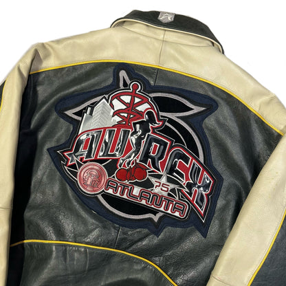 ARCHIVE Avirex Atlanta Leather Jacket In Dark Green & Cream - Bootleg ( XL )