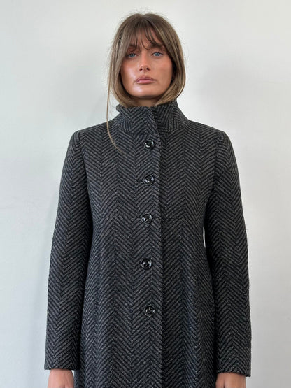 Max Mara Wool Cashmere Herringbone Single Breasted Coat - S/M