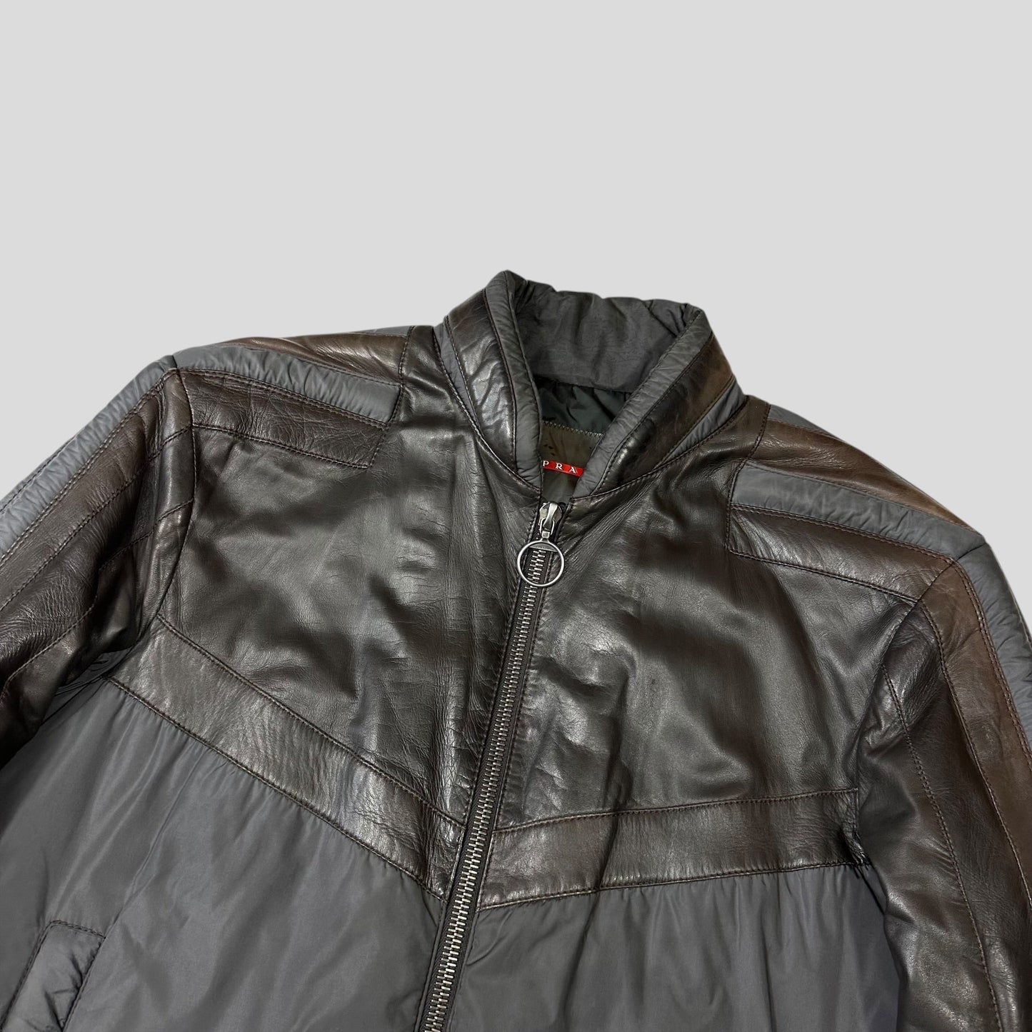 Prada Sport 00’s Leather + Nylon 3D Panelled Puffer Jacket - M/L | Default Title, Red