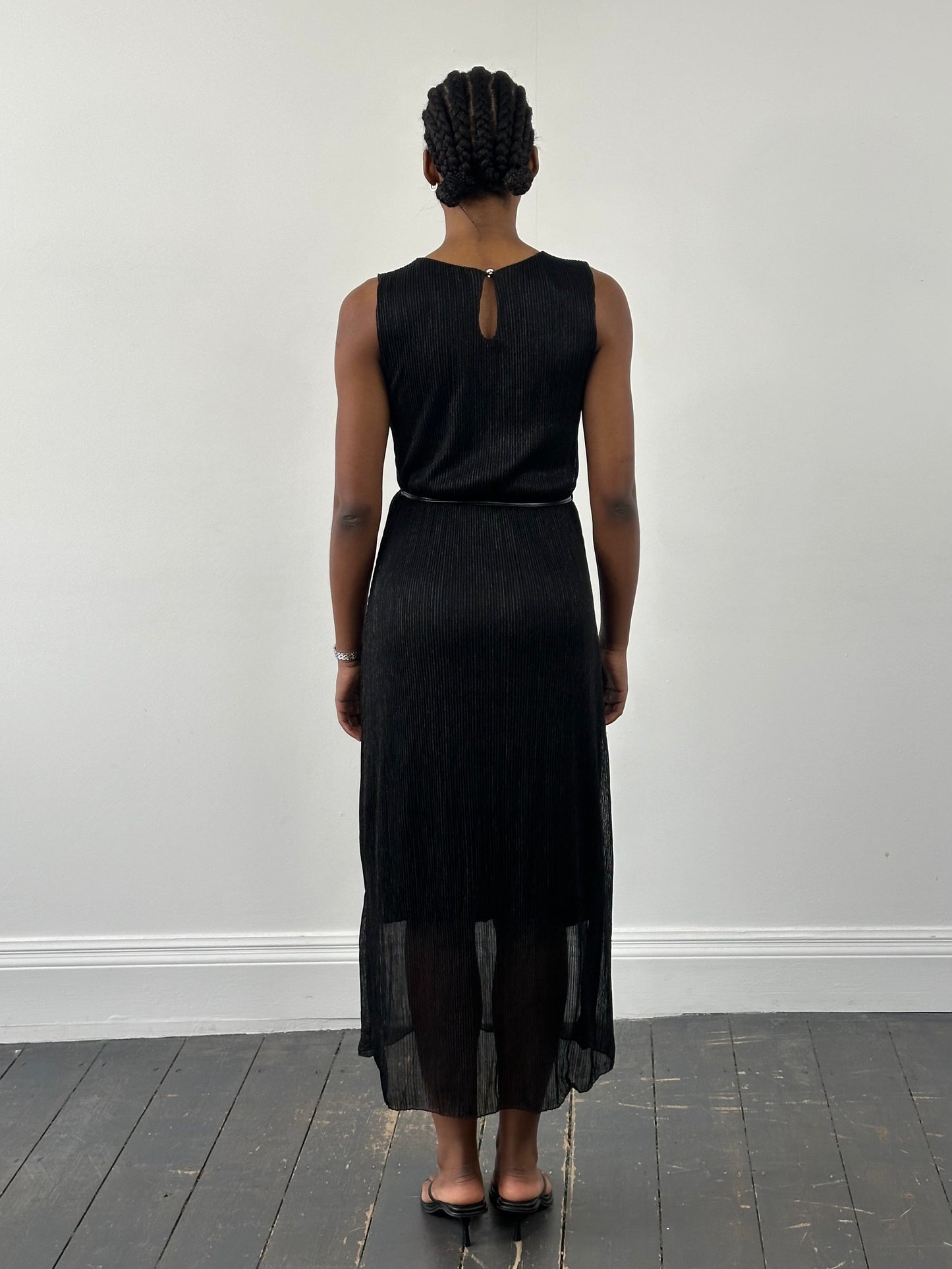 Italian Vintage 1990s Ribbed Metallic Rope Tie Dress - S