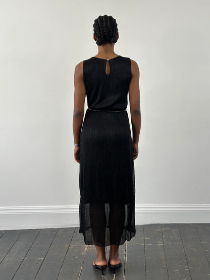 Italian Vintage 1990s Ribbed Metallic Rope Tie Dress - S