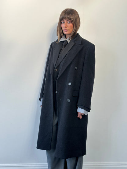 Vintage 1980s Pure Wool Double Breasted Coat - L
